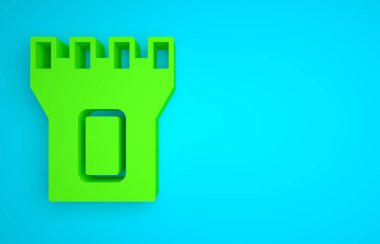 Green Castle tower icon isolated on blue background. Fortress sign. Minimalism concept. 3D render illustration.