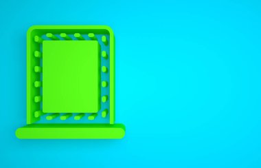 Green Makeup mirror with lights icon isolated on blue background. Minimalism concept. 3D render illustration.