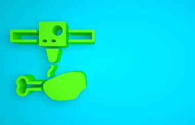 Green 3D printer chicken leg icon isolated on blue background. 3d printing. Minimalism concept. 3D render illustration.