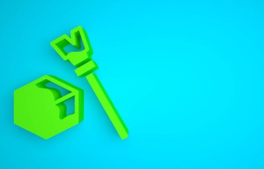 Green Isometric cube icon isolated on blue background. Geometric cubes solid icon. 3D square sign. Box symbol. Minimalism concept. 3D render illustration.