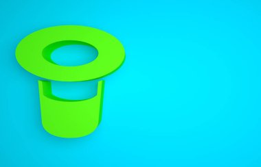 Green Magic hat icon isolated on blue background. Magic trick. Mystery entertainment concept. Minimalism concept. 3D render illustration.