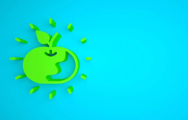 Green Poison apple icon isolated on blue background. Poisoned witch apple. Minimalism concept. 3D render illustration.