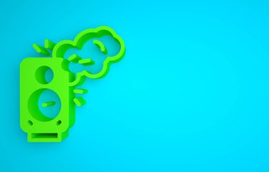 Green Stereo speaker icon isolated on blue background. Sound system speakers. Music icon. Musical column speaker bass equipment. Minimalism concept. 3D render illustration.