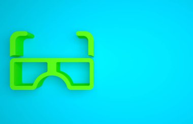 Green Glasses icon isolated on blue background. Eyeglass frame symbol. Minimalism concept. 3D render illustration.
