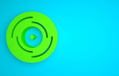 Green Vinyl disk icon isolated on blue background. Minimalism concept. 3D render illustration.