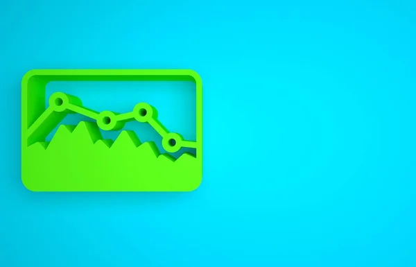 Green Music wave equalizer icon isolated on blue background. Sound wave. Audio digital equalizer technology, console panel, pulse musical. Minimalism concept. 3D render illustration.