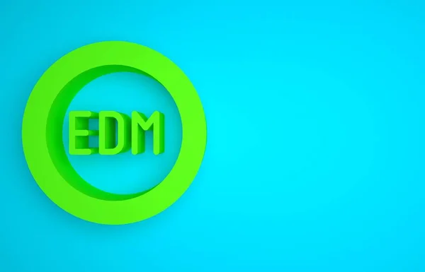 Green EDM electronic dance music icon isolated on blue background. Minimalism concept. 3D render illustration.