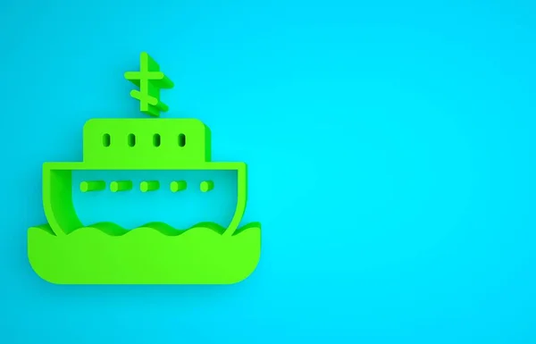 Green Ark of noah icon isolated on blue background. Wood big high cargo. Minimalism concept. 3D render illustration.