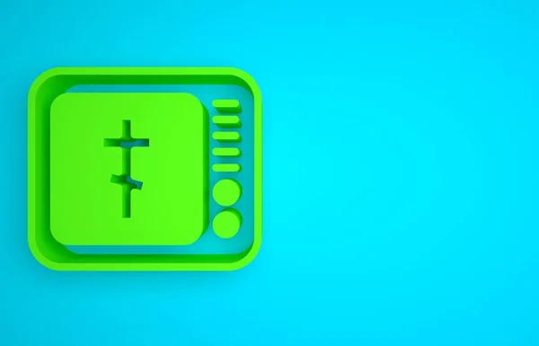 Green Online church pastor preaching video streaming icon isolated on blue background. Online church of Jesus Christ. Minimalism concept. 3D render illustration.