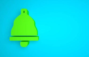 Green Church bell icon isolated on blue background. Alarm symbol, service bell, handbell sign, notification symbol. Minimalism concept. 3D render illustration.