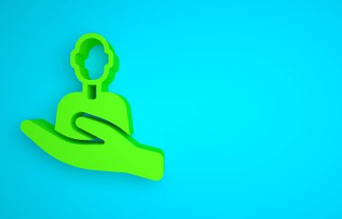 Green Caring for people icon isolated on blue background. Customer service sign. Patient care icon. Service support. Minimalism concept. 3D render illustration.