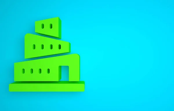 Green Babel tower bible story icon isolated on blue background. Minimalism concept. 3D render illustration.