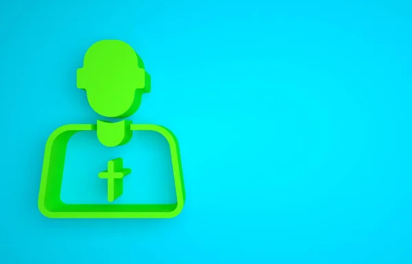 Green Priest icon isolated on blue background. Minimalism concept. 3D render illustration.