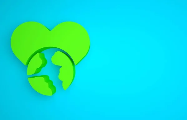 Green The heart world - love icon isolated on blue background. Minimalism concept. 3D render illustration.