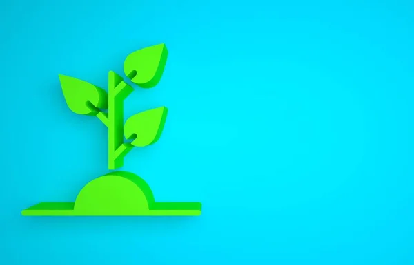 Green Volunteer team planting trees icon isolated on blue background. Represents ecological protection, protecting plants and trees. Minimalism concept. 3D render illustration.