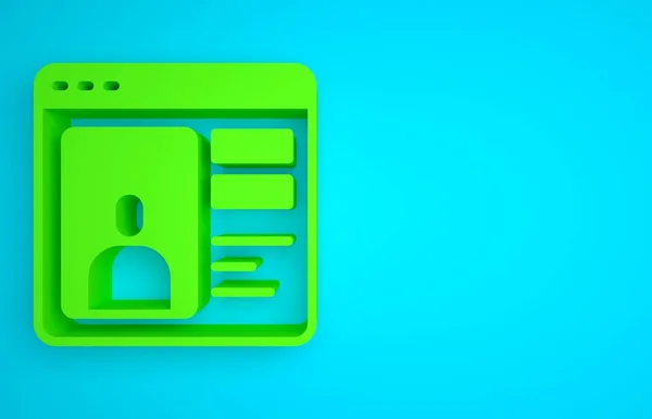 Green Dating app online laptop concept icon isolated on blue background. Female male profile flat design. Couple match for relationship. Minimalism concept. 3D render illustration.