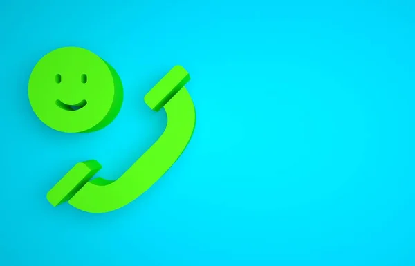 Green Incoming call on mobile phone icon isolated on blue background. Friends call. Minimalism concept. 3D render illustration.