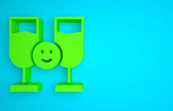 Green Friends drinking alcohol icon isolated on blue background. Minimalism concept. 3D render illustration.