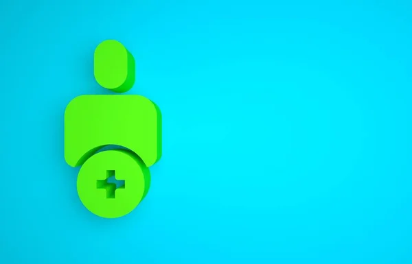 Green Add to friend icon isolated on blue background. Minimalism concept. 3D render illustration.
