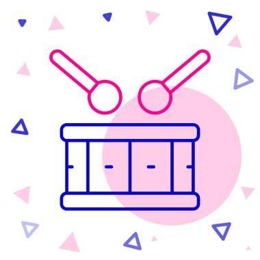 Beyaz arkaplanda baget çubuğu simgesi olan Line Drum. Müzik işareti. Müzik aleti sembolü. Renkli taslak konsepti. Vektör