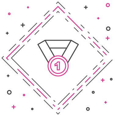 Altın madalya ikonu beyaz arka planda izole edildi. Kazanan sembol. Renkli taslak konsepti. Vektör