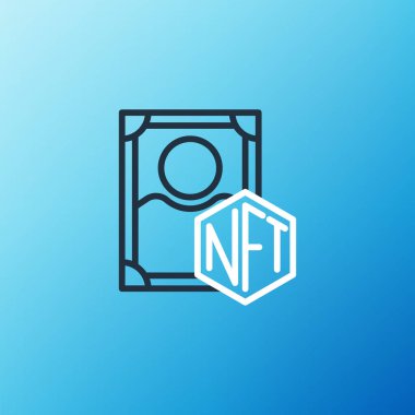 Mavi arkaplanda NFT dijital şifreleme resim simgesi izole edildi. Para iadesi olmayan jeton. Renkli taslak konsepti. Vektör