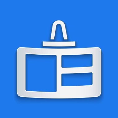 Kağıt kesiği kimlik tanımlama simgesi mavi arkaplanda izole edildi. Sunum için, şirketin kimliği için, reklam için kullanılabilir. Kağıt sanatı tarzı. Vektör