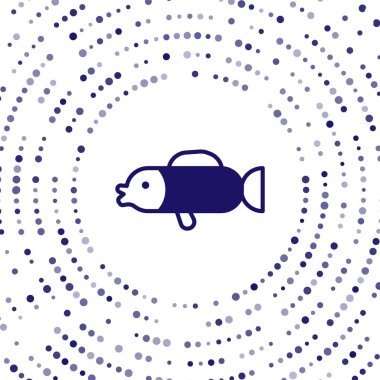 Beyaz arka planda mavi kirpi balığı simgesi izole edildi. Fugu balığı Japon kirpi balığı. Soyut çember rastgele noktalar. Vektör