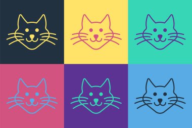 Pop Art Cat simgesi renk arkaplanında izole edildi. Vektör