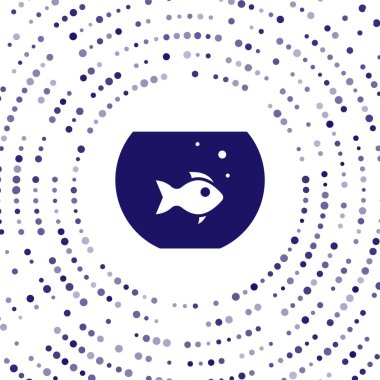 Blue Aquarium with fish icon isolated on white background. Round glass aquarium. Aquarium for home and pets. Abstract circle random dots. Vector