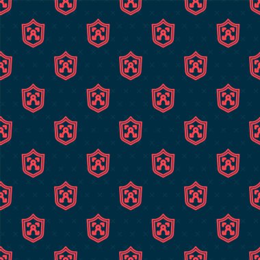 Red line Shield face recognition icon isolated seamless pattern on black background. Face identification scanner icon. Facial id. Cyber security concept.  Vector.