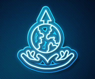 Glowing neon line World expansion icon isolated on blue background.  Vector.