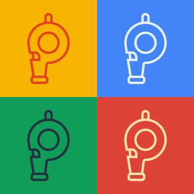 Pop Art Line Whistle simgesi renk arkaplanında izole edildi. Hakem sembolü. Spor ve spor burcu. Vektör.