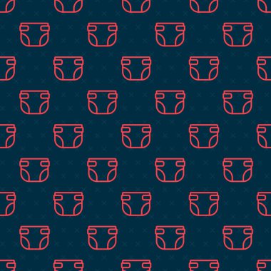 Red line Baby absorbent diaper icon isolated seamless pattern on black background.  Vector
