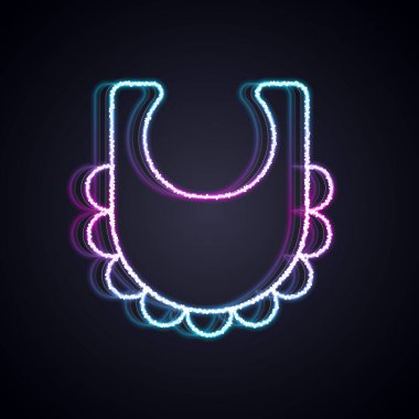 Parlayan neon hattı bebek önlüğü simgesi siyah arkaplanda izole edildi. Vektör