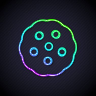 Parlak neon çizgili kurabiye ya da siyah arka planda izole edilmiş çikolata ikonlu bisküvi. Vektör