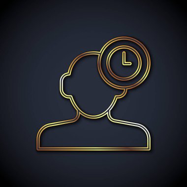 Altın çizgili uykusuzluk simgesi siyah arkaplanda izole edilmiş. Kılcal damarlar ve gözbebekleri ile uyku bozukluğu. Yorgunluk ve stres. Vektör