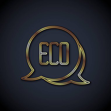 Siyah arkaplanda altın çizgili Yaprak Eko sembolü izole edilmiş. Pankart, etiket, etiket, logo, çevre yeşili etiketi. Vektör