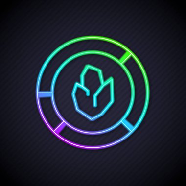 Parlayan neon hattı tarımsal toprak testi ve sonuç simgesi siyah arka planda izole edildi. Dijital toprak analizi. Vektör