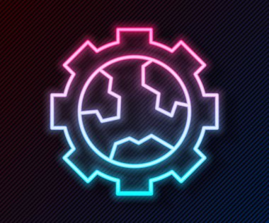 Dünya 'nın parıldayan neon hattı. Siyah arka planda izole edilmiş dişli ya da dişli simgesi. Parametreler ayarlanıyor. Global Seçenekler. Vektör