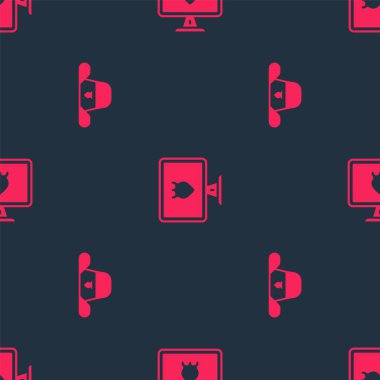 Set Sheriff hat with badge and Police database on seamless pattern. Vector