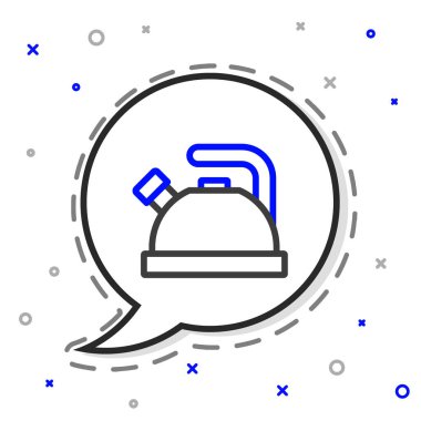 Beyaz arkaplanda ikonu olan çizgi çaydanlığı izole edildi. Çaydanlık ikonu. Renkli taslak konsepti. Vektör.