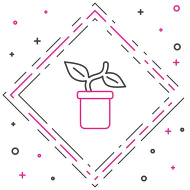 Çömlek simgesindeki Çizgi Tesisi beyaz arkaplanda izole edildi. Tencerede yetişen bir bitki. Saksı bitkisi işareti. Renkli taslak konsepti. Vektör