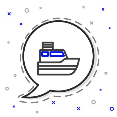 Başlangıç noktası GPS ve siyah çizgi simgesi beyaz zemin üzerinde izole edilmiş gemi deniz rotası çizgisi yolu. Renkli taslak konsepti. Vektör