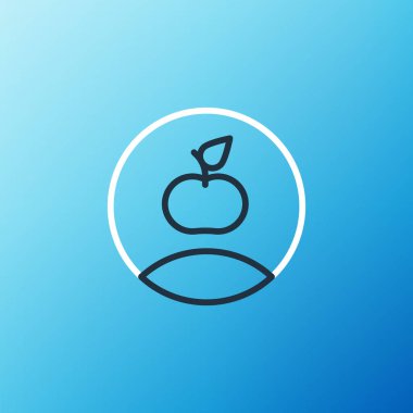 Apple çizgi simgesi mavi arkaplanda izole edildi. Fazla kilolu. Sağlıklı diyet menüsü. Fitness diyeti elması. Renkli taslak konsepti. Vektör