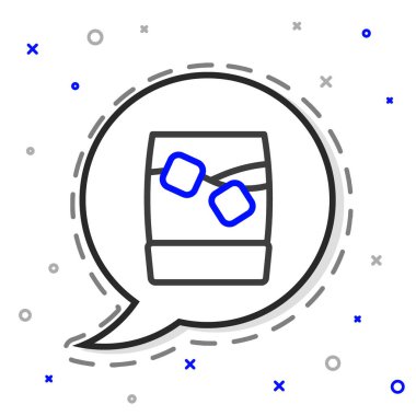 Line Glass of whiskey with ice cubes icon isolated on white background. Colorful outline concept. Vector