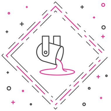 Erimiş altın beyaz zemin üzerine izole edilmiş ikon dökülüyor. Kepçeden erimiş metal döküldü. Renkli taslak konsepti. Vektör