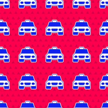 Blue Taxi car icon isolated seamless pattern on red background.  Vector