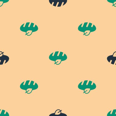 Green and black Vegan bread loaf icon isolated seamless pattern on beige background.  Vector