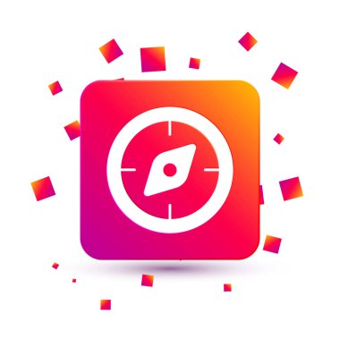 Beyaz Pusula simgesi beyaz arkaplanda izole edildi. Rüzgâr yön bulma sembolü. Rüzgar gül işareti. Kare renk düğmesi. Vektör